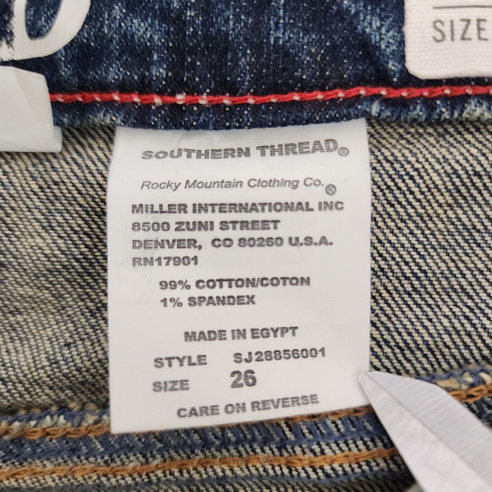 Southern Thread Denim Mini‎ Skirt Blue Distressed Womens Size 26 Western Cowgirl - Picture 12 of 16